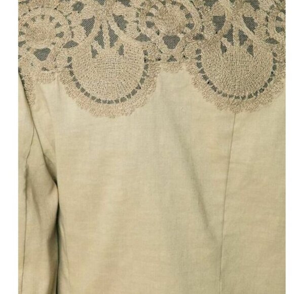 Kobi Halperin Embroidered Linen Blazer Womens XS Tan Open Front Lace Jacket - Picture 7 of 11